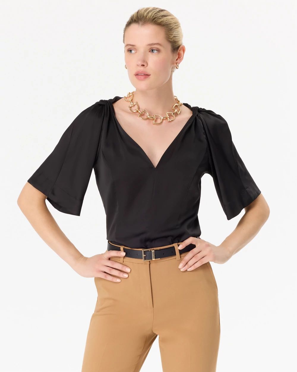 Satin Twist-Shoulder Top | White House Black Market
